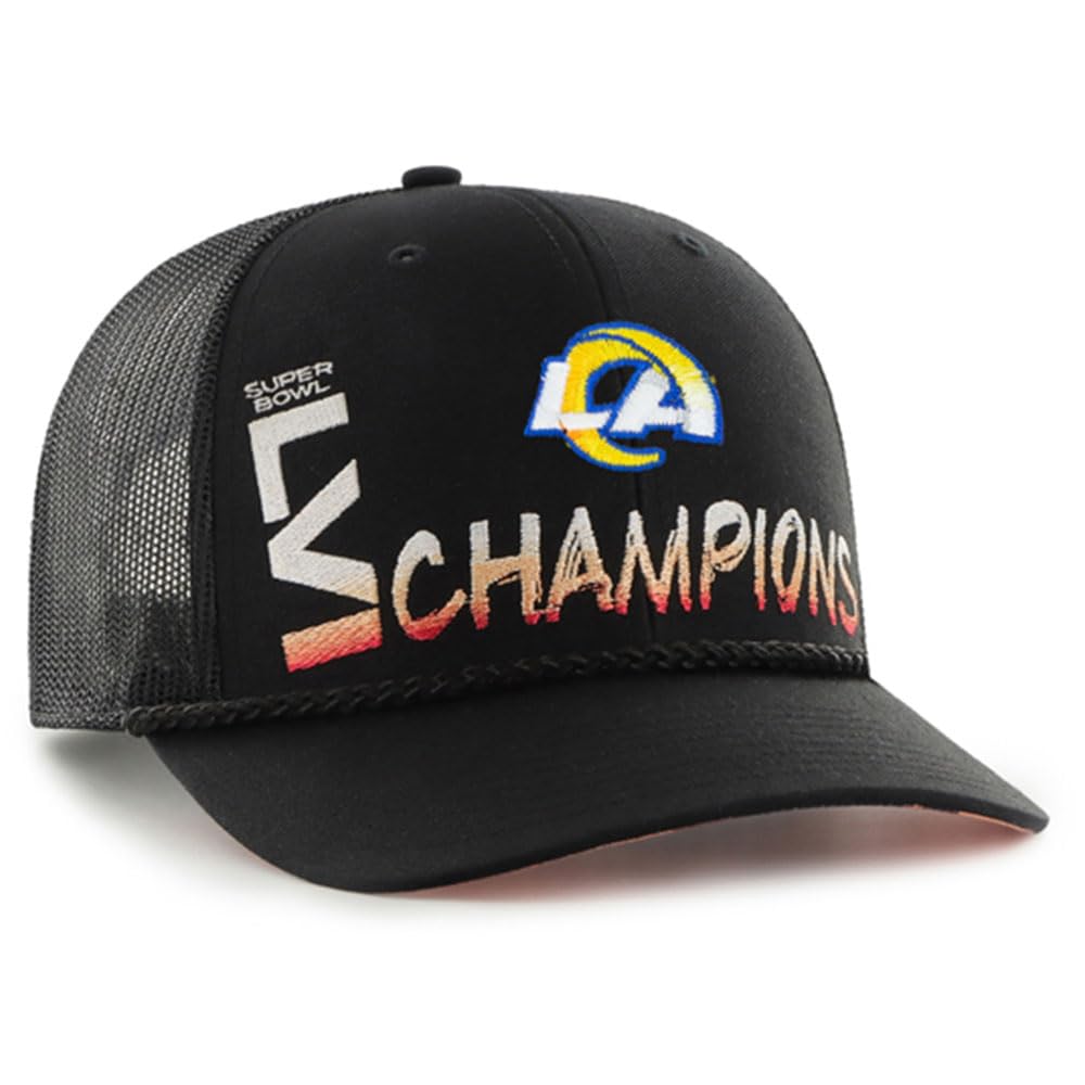 47 Men's Black Los Angeles Rams Super Bowl LVI Champions Sunset Trucker Adjustable Hat