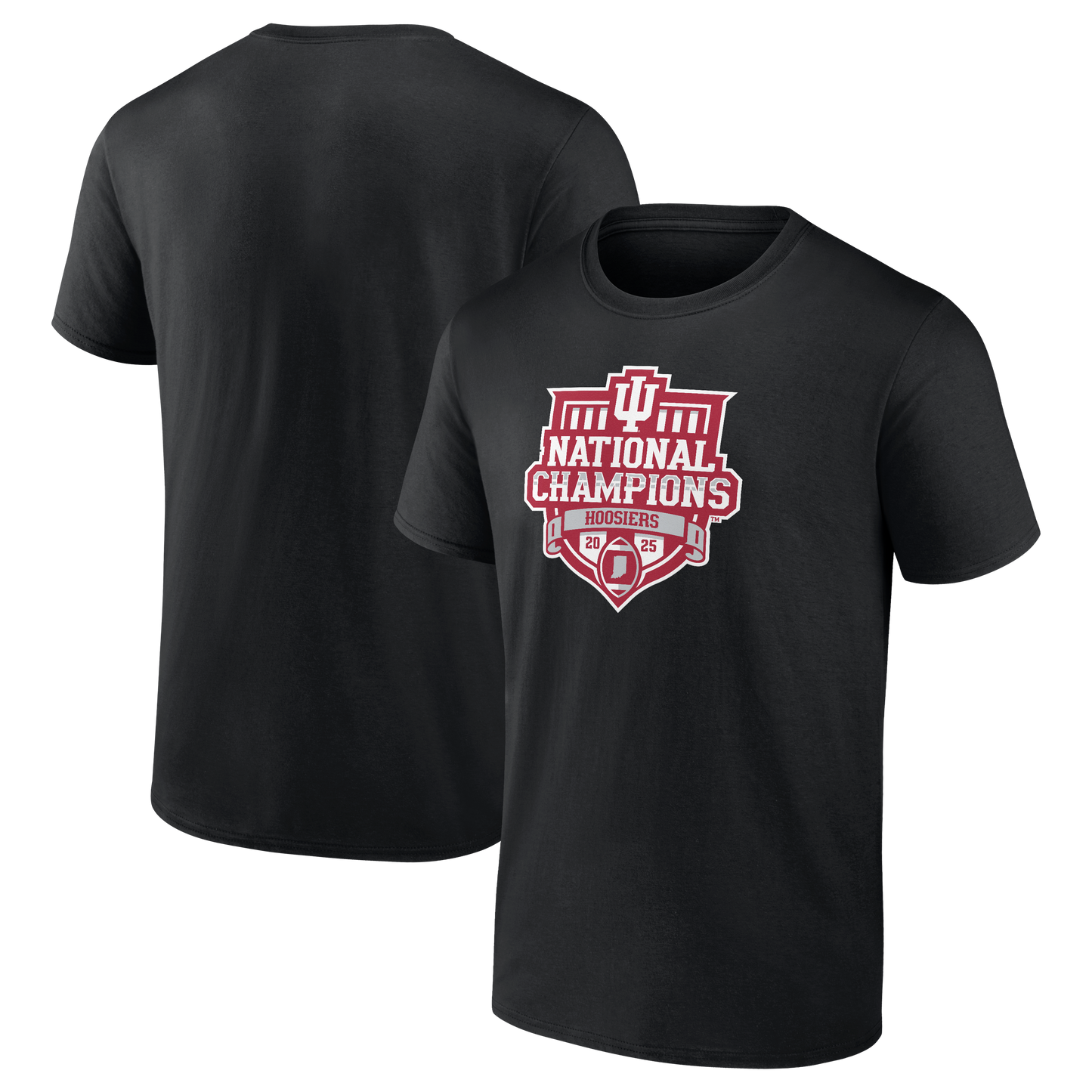 Indiana Hoosiers Fanatics College Football Playoff 2025 National Champions Official Logo T-Shirt - Black - Size L