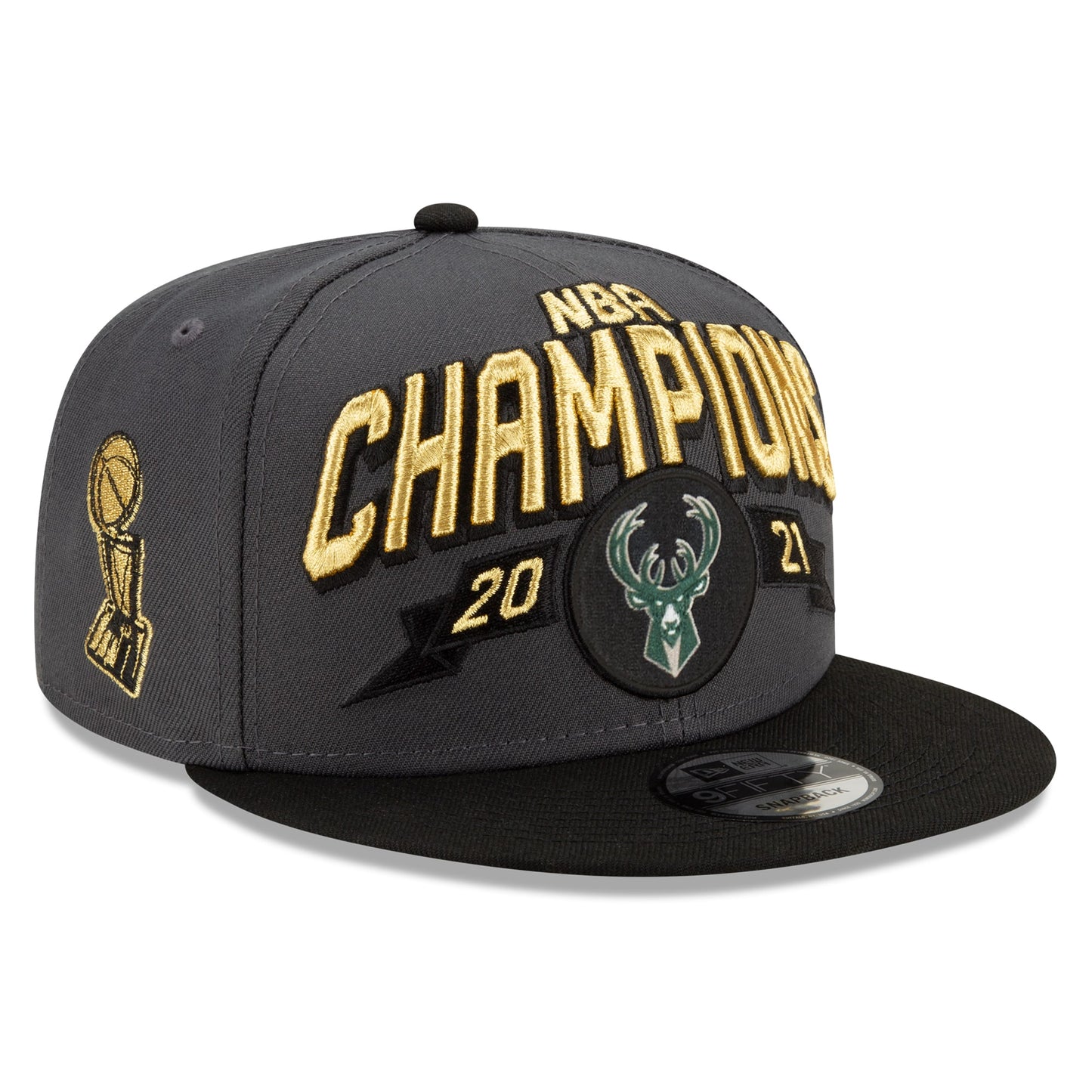 Milwaukee Bucks New Era 2021 NBA Finals Champions Locker Room 9FIFTY Snapback Adjustable Hat - Gray/Black - Size OSFA