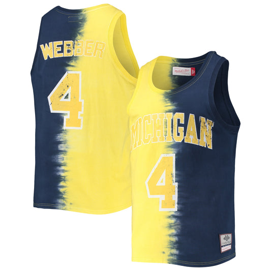Chris Webber Michigan Wolverines Mitchell & Ness Name & Number Tie-Dye Tank Top - Maize/Navy College - Size 2XL