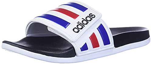adidas Men's Adilette Comfort Adjustable Slides Sandal, White/Team Royal Blue/Scarlet