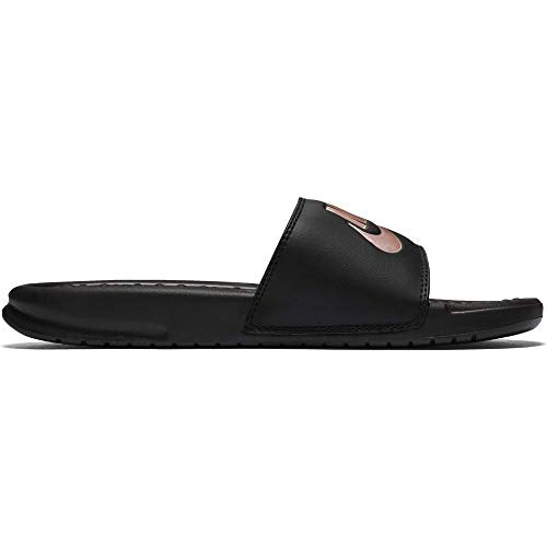 Nike Women's Benassi Just Do It Sandal, Black/Rose Gold, 11 Regular US