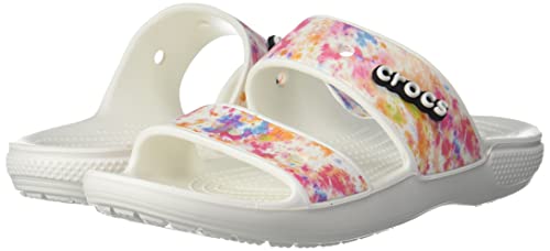 Crocs Unisex-Adult Classic Tie Dye Two-Strap Sandals, Rainbow Swirl, 6 Men/8 Women