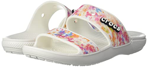 Crocs Unisex-Adult Classic Tie Dye Two-Strap Sandals, Rainbow Swirl, 6 Men/8 Women