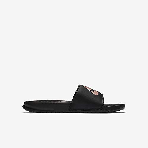 Nike Women's Benassi Just Do It Sandal, Black/Rose Gold, 11 Regular US