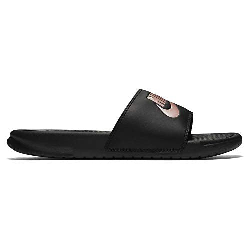 Nike Women's Benassi Just Do It Sandal, Black/Rose Gold, 11 Regular US