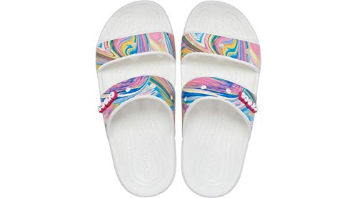 Crocs Unisex-Adult Classic Tie Dye Two-Strap Sandals, Rainbow Swirl, 6 Men/8 Women