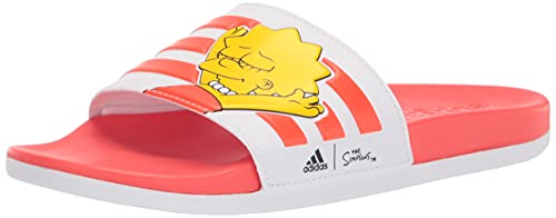 adidas Women's Adilette Comfort Slides Sandal, White/White/Black, 6