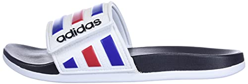 adidas Men's Adilette Comfort Adjustable Slides Sandal, White/Team Royal Blue/Scarlet