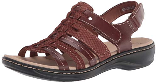 Clarks Women's Leisa Rhea Sandal, Mahogany Leather/Nubuck Combi, 9.5