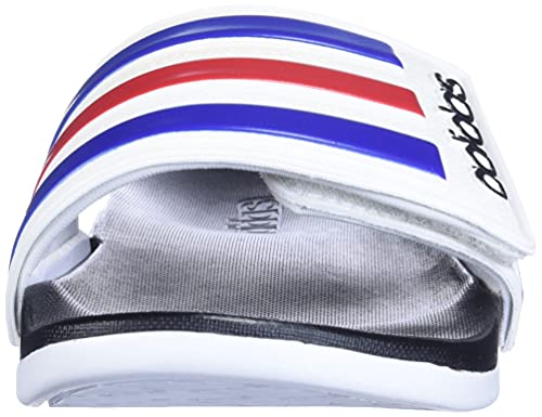 adidas Men's Adilette Comfort Adjustable Slides Sandal, White/Team Royal Blue/Scarlet