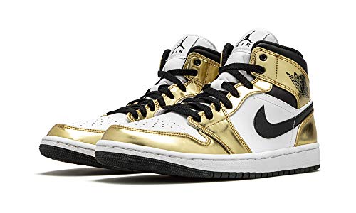 Air Jordan 1 Mid Se Metallic Gold Black White Size 10.5 - Men Dc14190-700