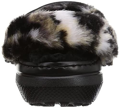 Crocs Unisex Classic Fur Sure Clog | Fuzzy Slippers, Black/Multi Bleach Dye, US Women