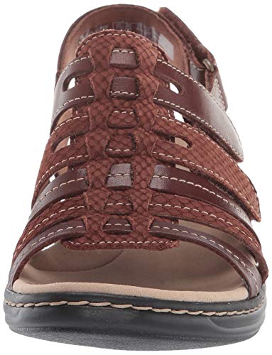 Clarks Women's Leisa Rhea Sandal, Mahogany Leather/Nubuck Combi, 9.5