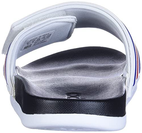 adidas Men's Adilette Comfort Adjustable Slides Sandal, White/Team Royal Blue/Scarlet