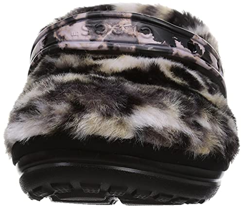 Crocs Unisex Classic Fur Sure Clog | Fuzzy Slippers, Black/Multi Bleach Dye, US Women
