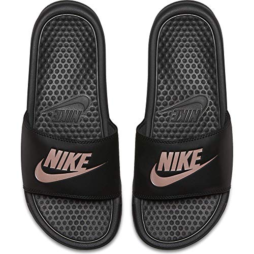 Nike Women's Benassi Just Do It Sandal, Black/Rose Gold, 11 Regular US