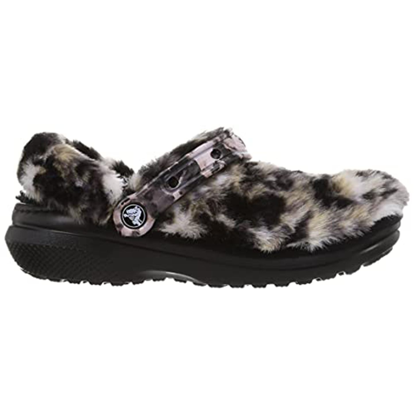 Crocs Unisex Classic Fur Sure Clog | Fuzzy Slippers, Black/Multi Bleach Dye, US Women
