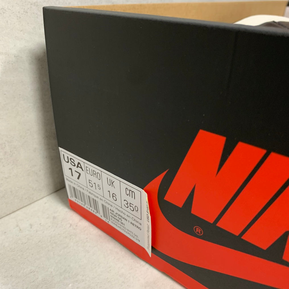 Nike Air Jordan 1 I Retro High OG Homme Taille 17 Noir/Gym Rouge/Blanc 555088 061
