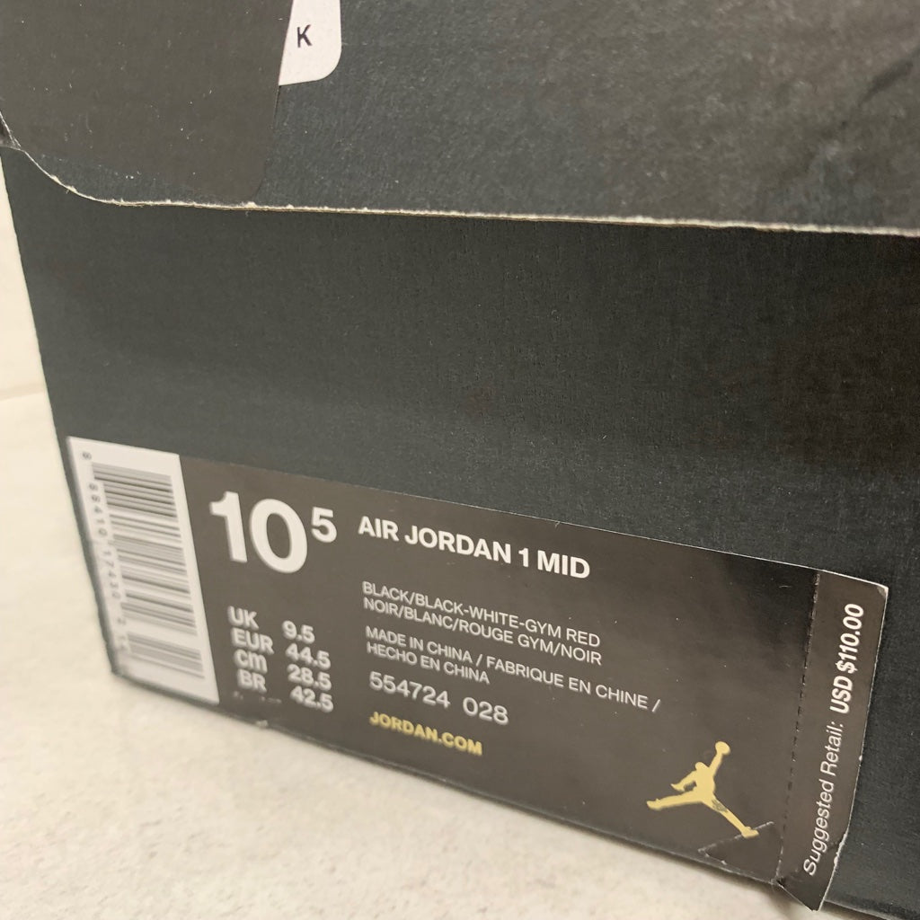 Air Jordan 1 Mid Un Lance Mountain Negras/Blancas/Rojas - 554724-028 - Talla de hombre 10.5