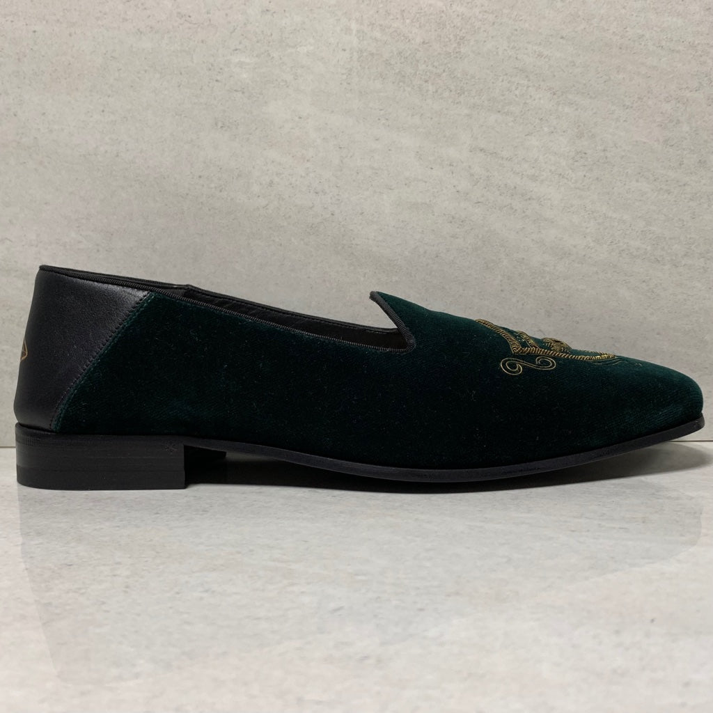 Gucci Green Embroidered Velvet Loafers - Men's Size 8.5
