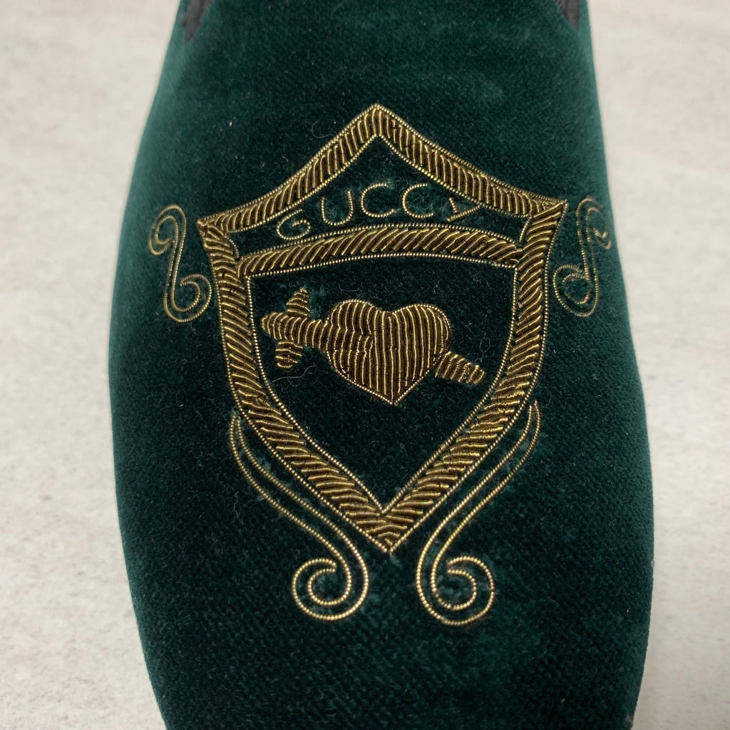 Gucci Green Embroidered Velvet Loafers - Men's Size 8.5