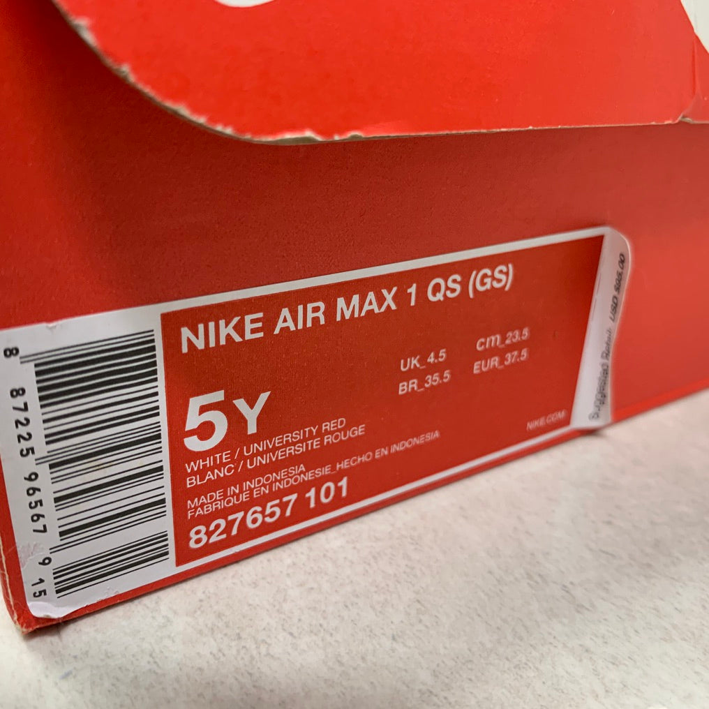 Air Max 1 QS GS 2017 Blanco/Rojo - 827657 101 - Talla juvenil 5Y