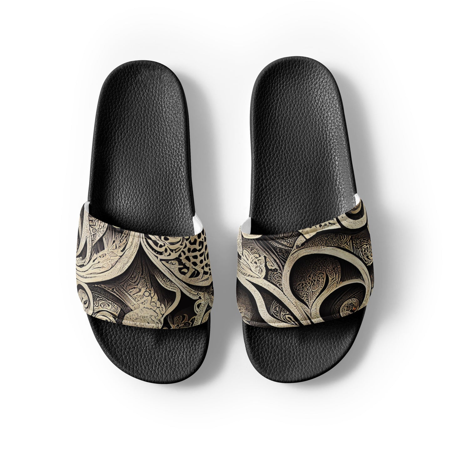 Men's Slides: Cushioned Faux Leather Straps, Lightweight PU Outsole, and Textured Footbed