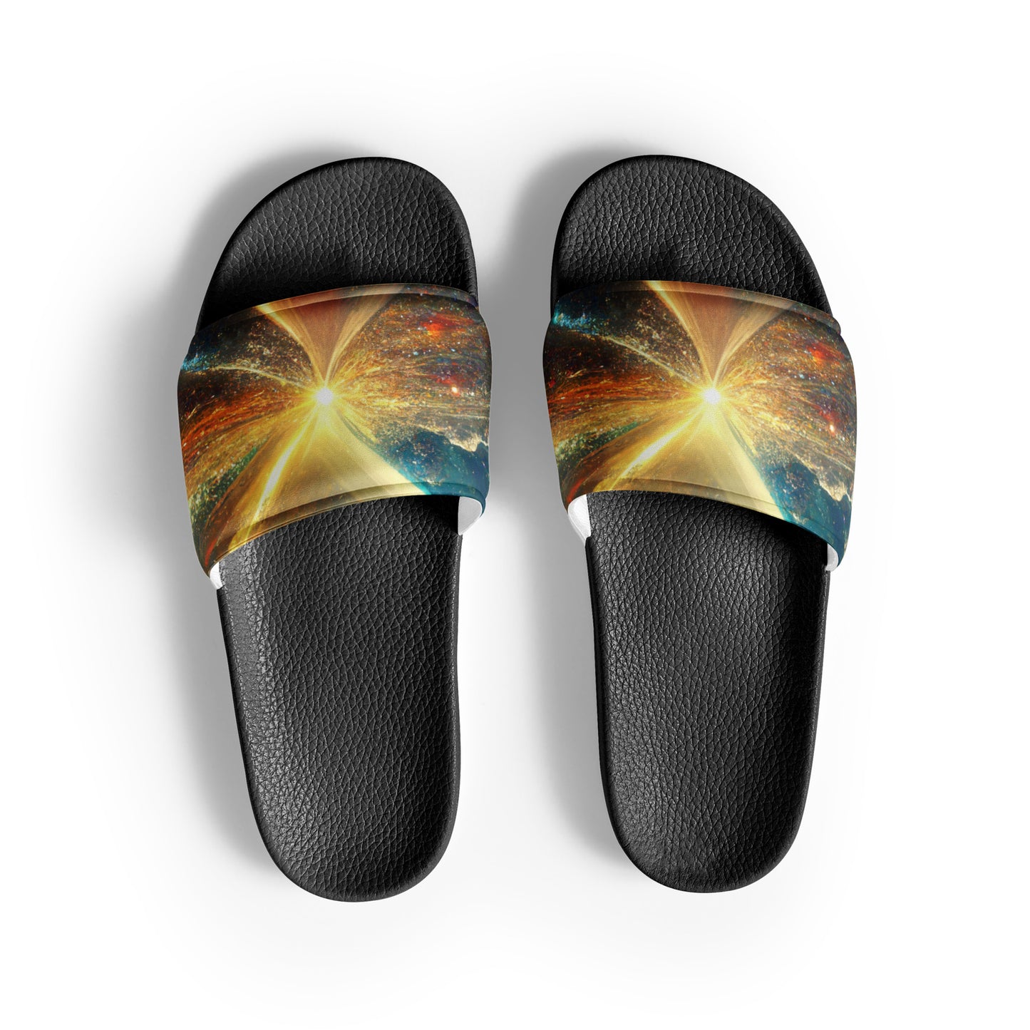 Men's Slides: Cushioned Faux Leather Straps, Lightweight PU Outsole, and Textured Footbed