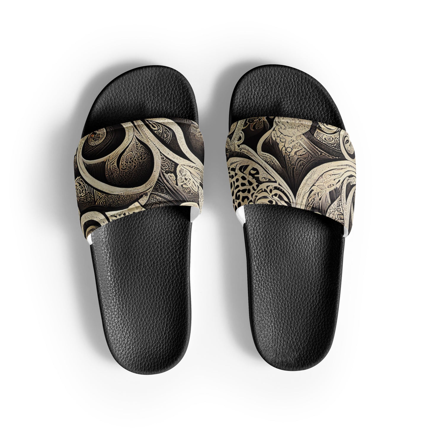 Men's Slides: Cushioned Faux Leather Straps, Lightweight PU Outsole, and Textured Footbed