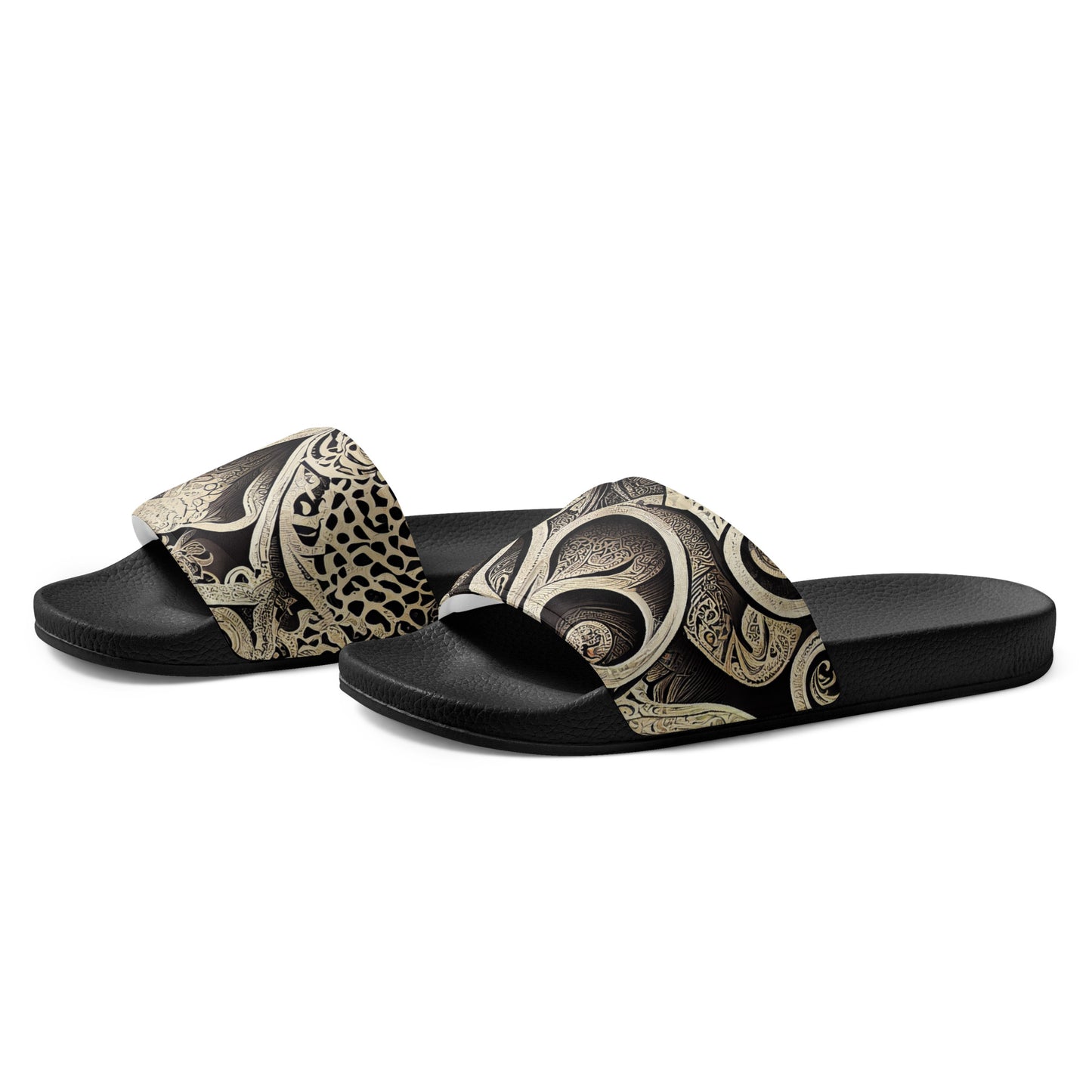 Men's Slides: Cushioned Faux Leather Straps, Lightweight PU Outsole, and Textured Footbed