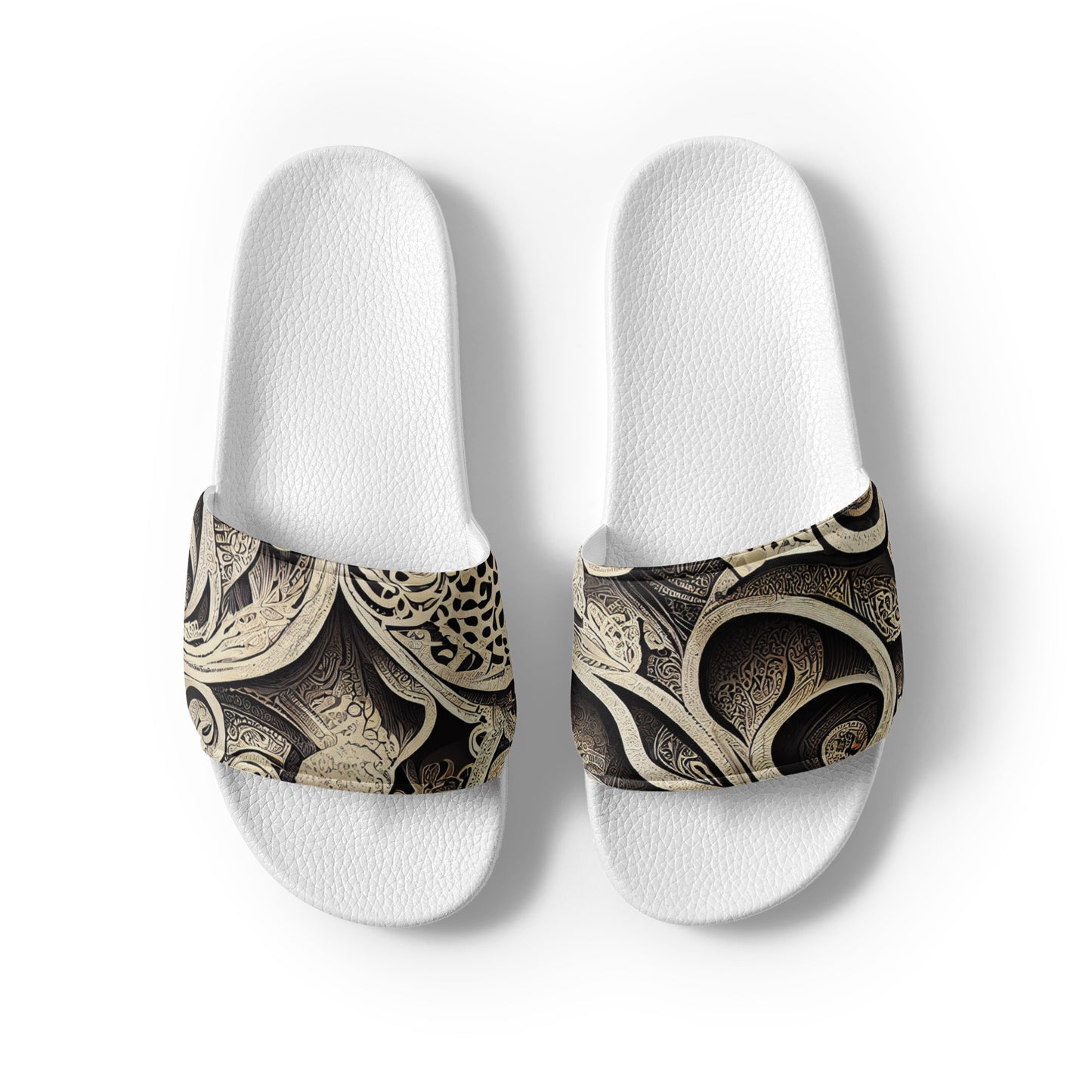 Men's Slides: Cushioned Faux Leather Straps, Lightweight PU Outsole, and Textured Footbed