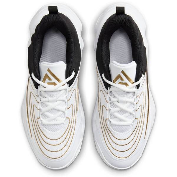 Nike Giannis Immortality 4 GS Size 3.5Y Youth Basketball Shoes White Black Metallic Gold