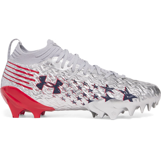 Under Armour Men's Spotlight Pro USA Football Cleats 3028201-099 Silver Red Size 14 NIB