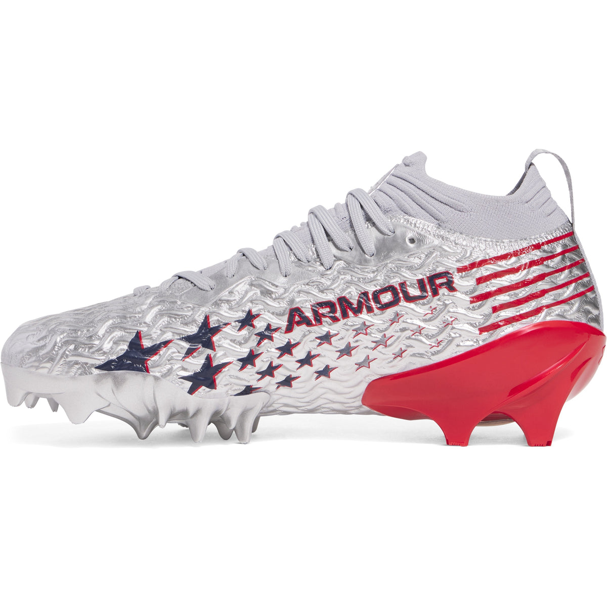 Under Armour Men's Spotlight Pro USA Football Cleats 3028201-099 Silver Red Size 14 NIB