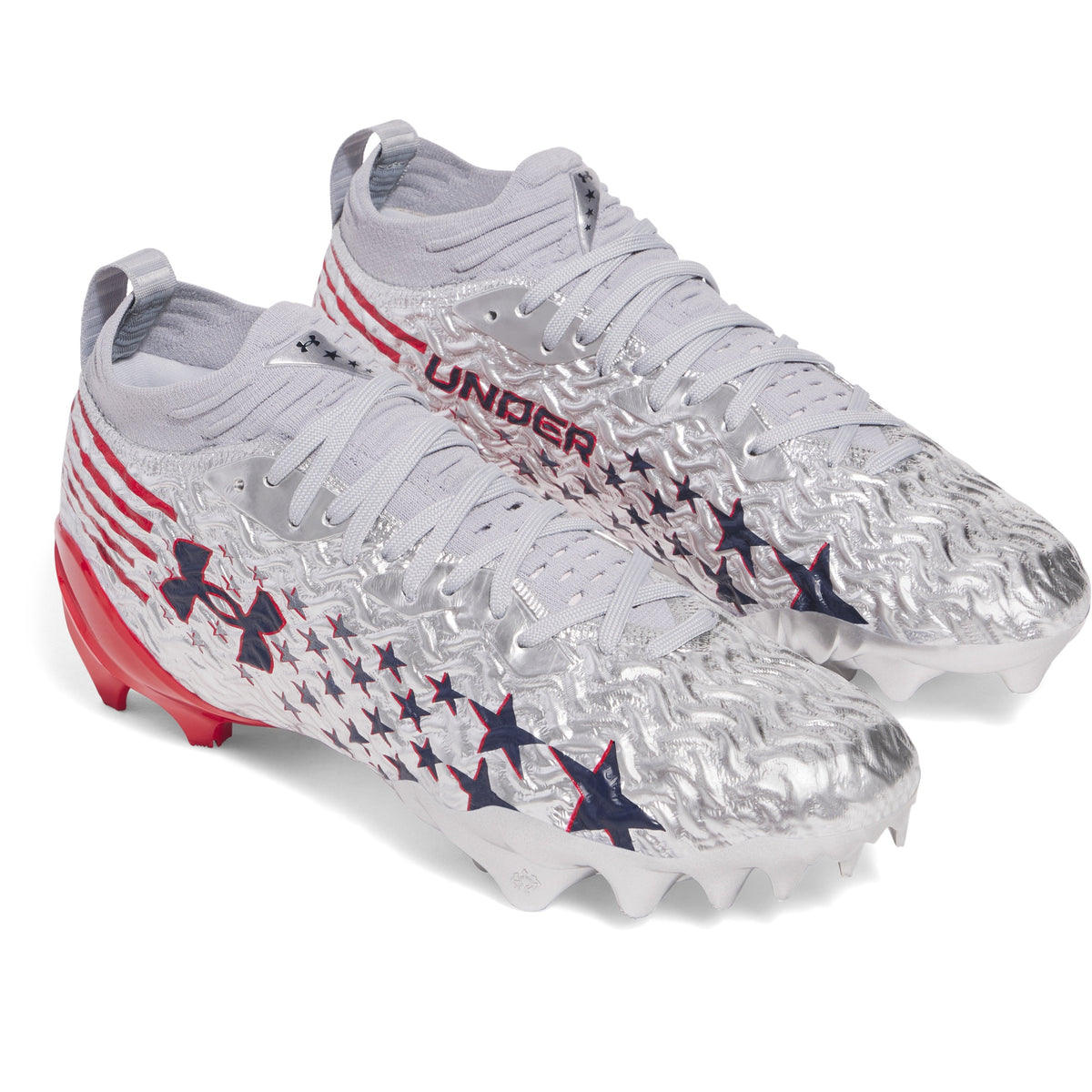 Under Armour Men's Spotlight Pro USA Football Cleats 3028201-099 Silver Red Size 14 NIB