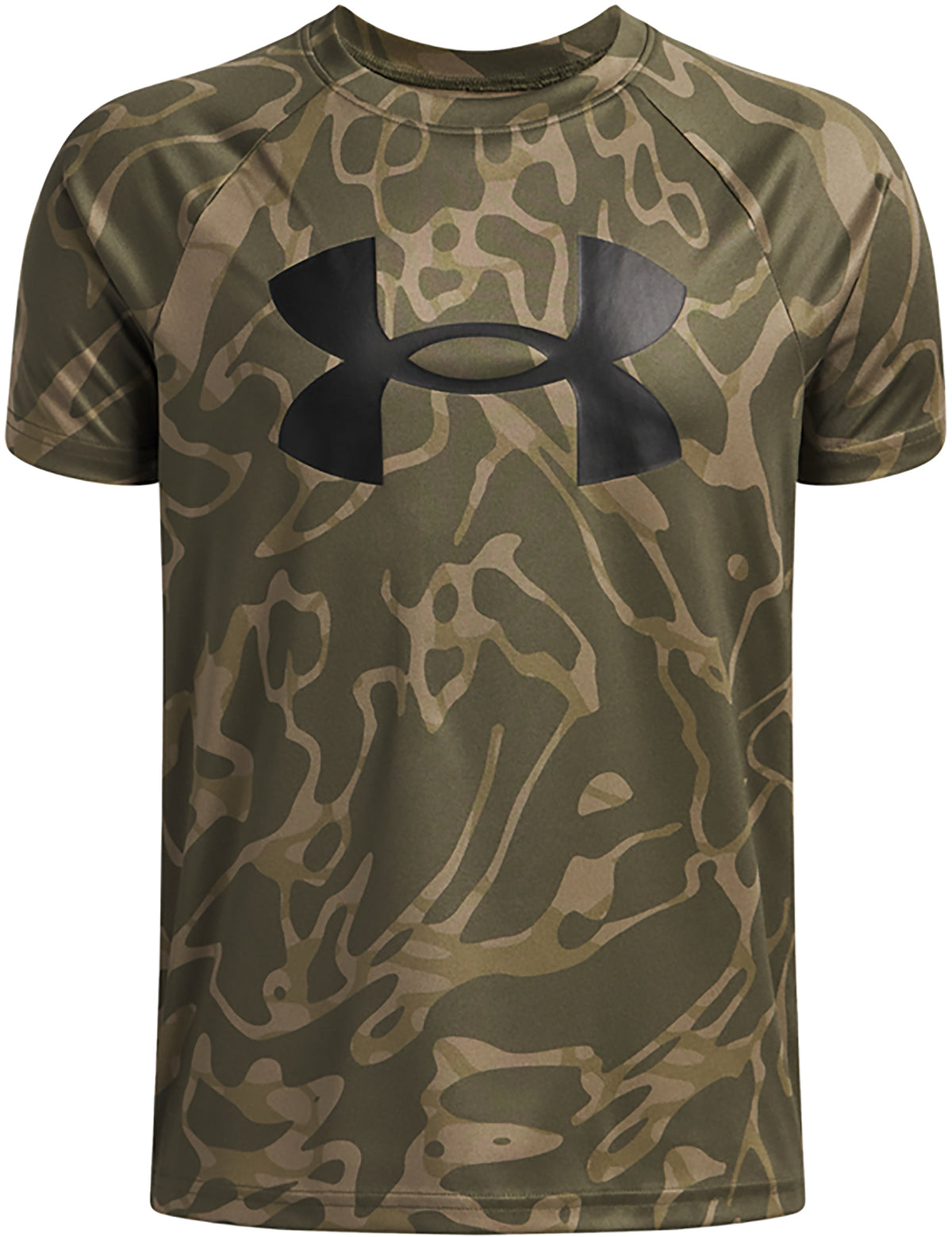 Under Armour Boys' UA Tech Printed Short Sleeve T-Shirt Bright Green Camo Youth XS NWT