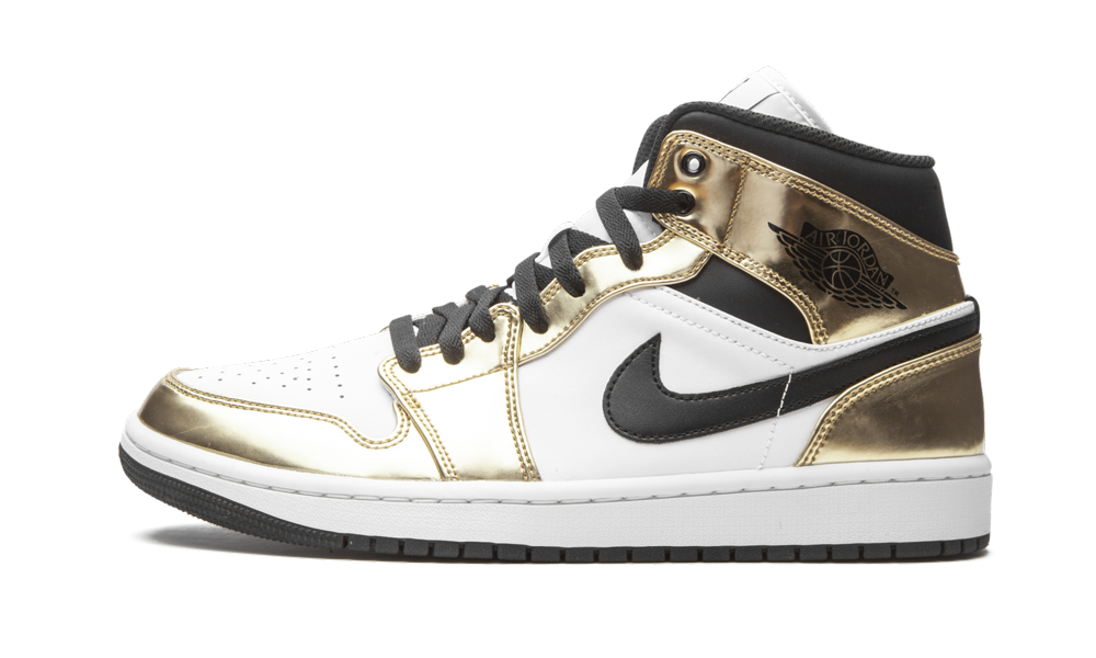 Air Jordan 1 Mid SE Metallic Gold Black White Men's Basketball Shoes Size 10.5