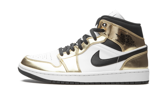 Air Jordan 1 Mid SE Metallic Gold Black White Men's Basketball Shoes Size 10.5