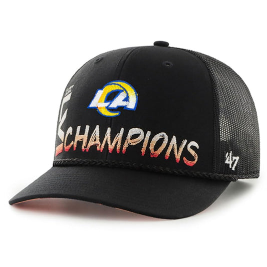 47 Men's Black Los Angeles Rams Super Bowl LVI Champions Sunset Trucker Adjustable Hat