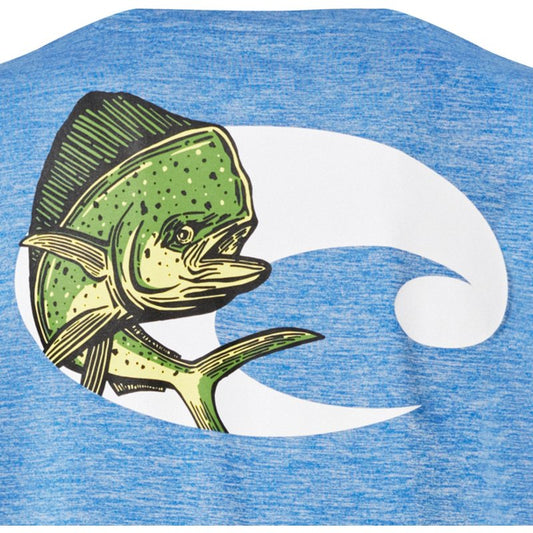 Costa Men's Tech Angler Dorado Long Sleeve T-Shirt Royal Blue Heather, Small - Outdoor Graphic Tee - Costa