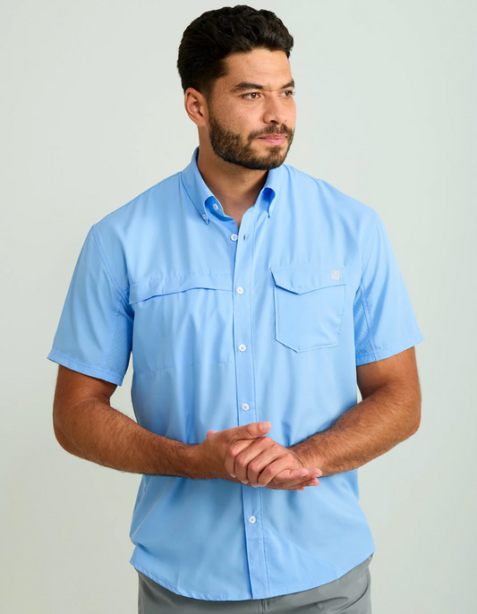 Huk Tide Point Woven Solid SS Shirt Light Blue - Size XL
