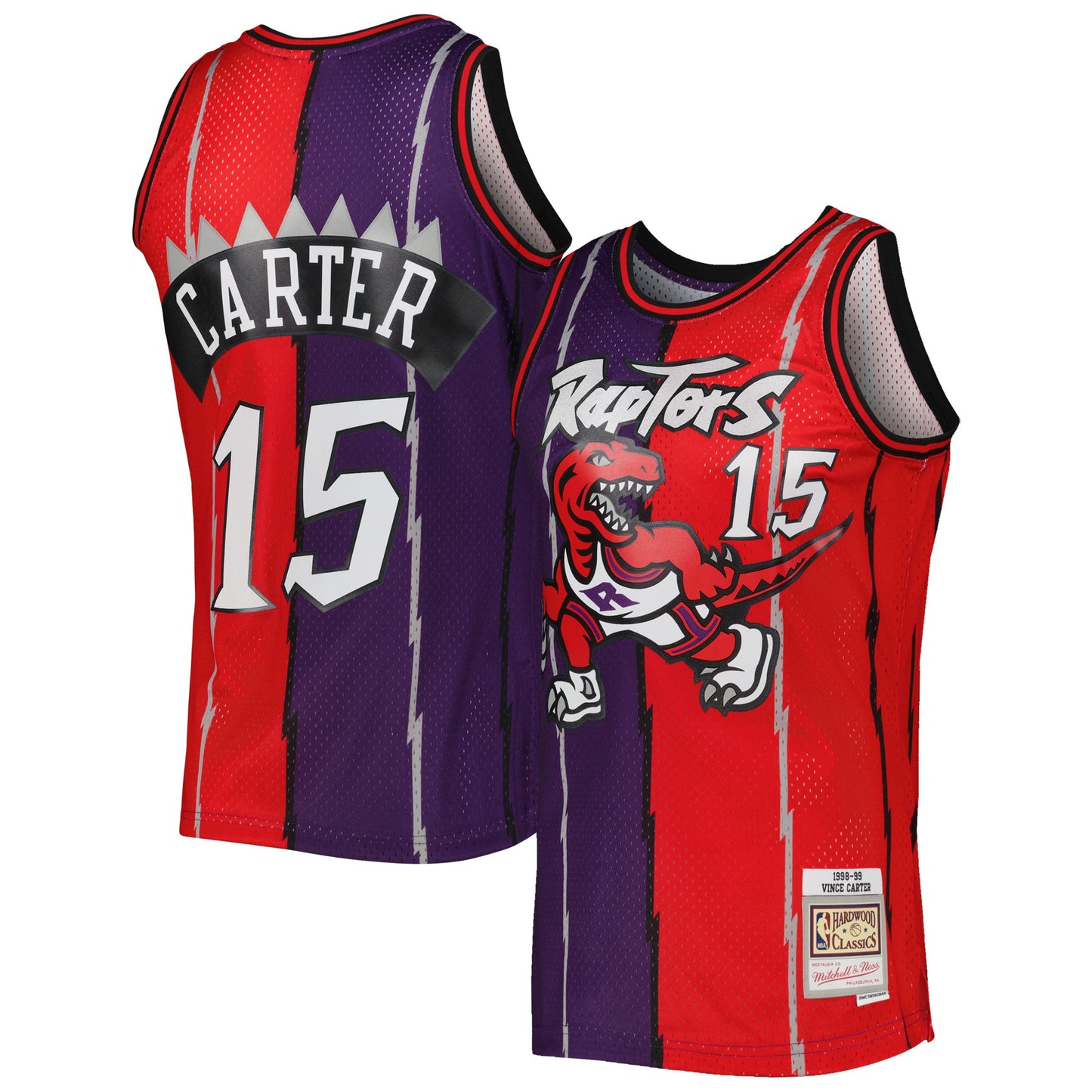 Vince Carter Toronto Raptors Mitchell & Ness Hardwood Classics 1998/99 Split Swingman Jersey - Purple/Red Basketball - Size 2XL - Mitchell & Ness