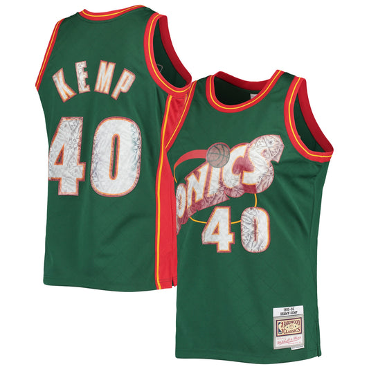 Shawn Kemp Seattle SuperSonics Mitchell & Ness 1995/96 Hardwood Classics NBA 75th Anniversary Diamond Swingman Jersey - Green Basketball - Size M - Mitchell & Ness