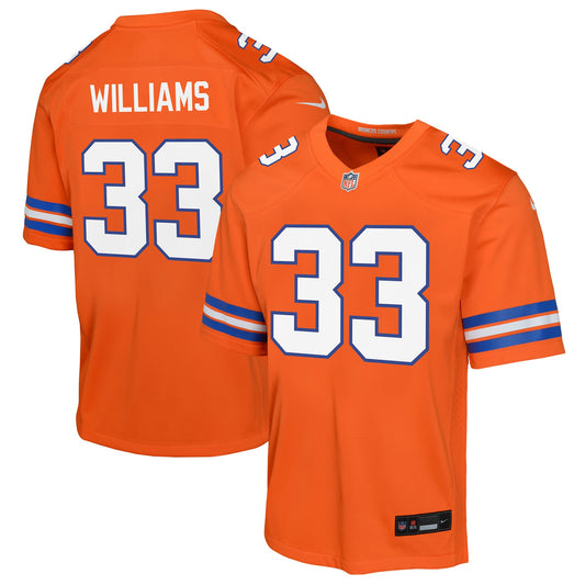 Javonte Williams Denver Broncos Nike Youth Mile High Collection 1977 Throwback Game Jersey - Orange Football - Size Yth M - Nike