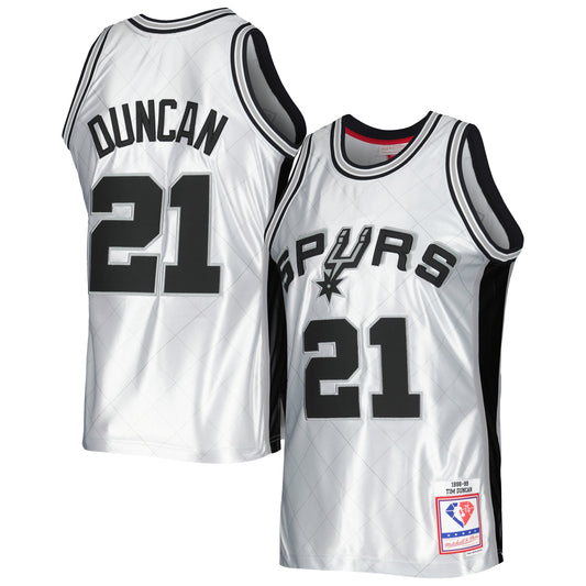 Tim Duncan San Antonio Spurs Mitchell & Ness 1998/99 Hardwood Classics 75th Anniversary Swingman Jersey - Platinum Basketball - Size S - Mitchell & Ness