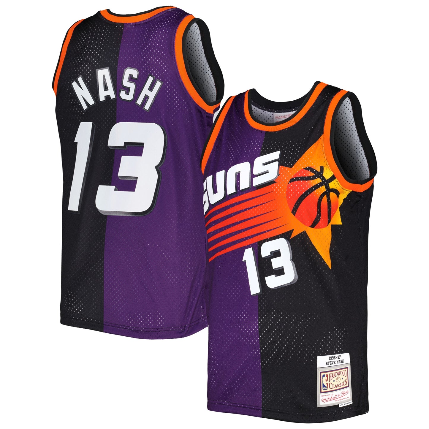 Steve Nash Phoenix Suns Mitchell & Ness Hardwood Classics 1996/97 Split Swingman Jersey - Purple/Black Basketball - Size L - Mitchell & Ness