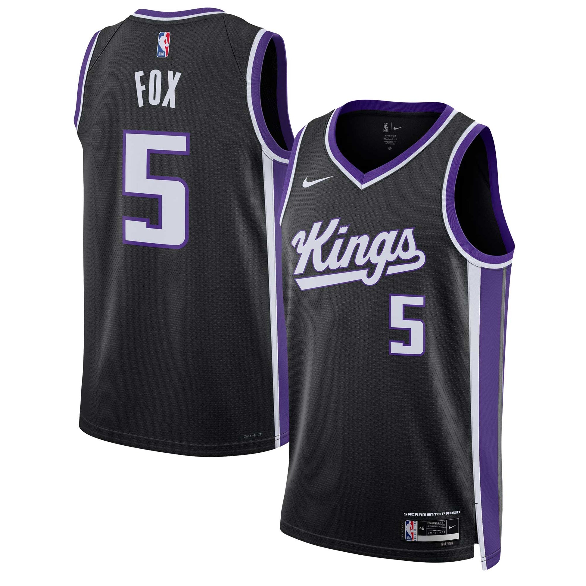 De'Aaron Fox Sacramento Kings Nike Unisex Swingman Jersey - Icon Edition - Black - Size S - Nike
