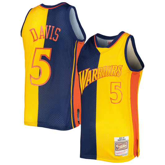 Baron Davis Golden State Warriors Mitchell & Ness Hardwood Classics 2006/07 Split Swingman Jersey - Navy/Gold - Size S - Mitchell & Ness