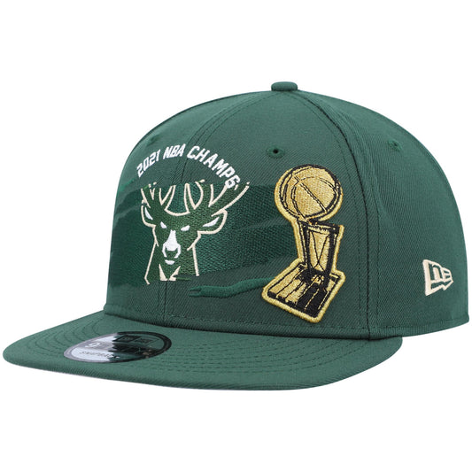 Milwaukee Bucks New Era 2021 NBA Finals Champions Tear On The Court 9FIFTY Snapback Hat - Hunter Green - Size OSFA - New Era